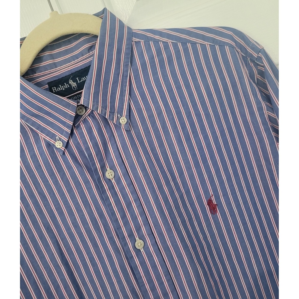 Ralph Lauren Men's 16 34/35 Custom Fit Striped Button Down Shirt Preppy Cotton L